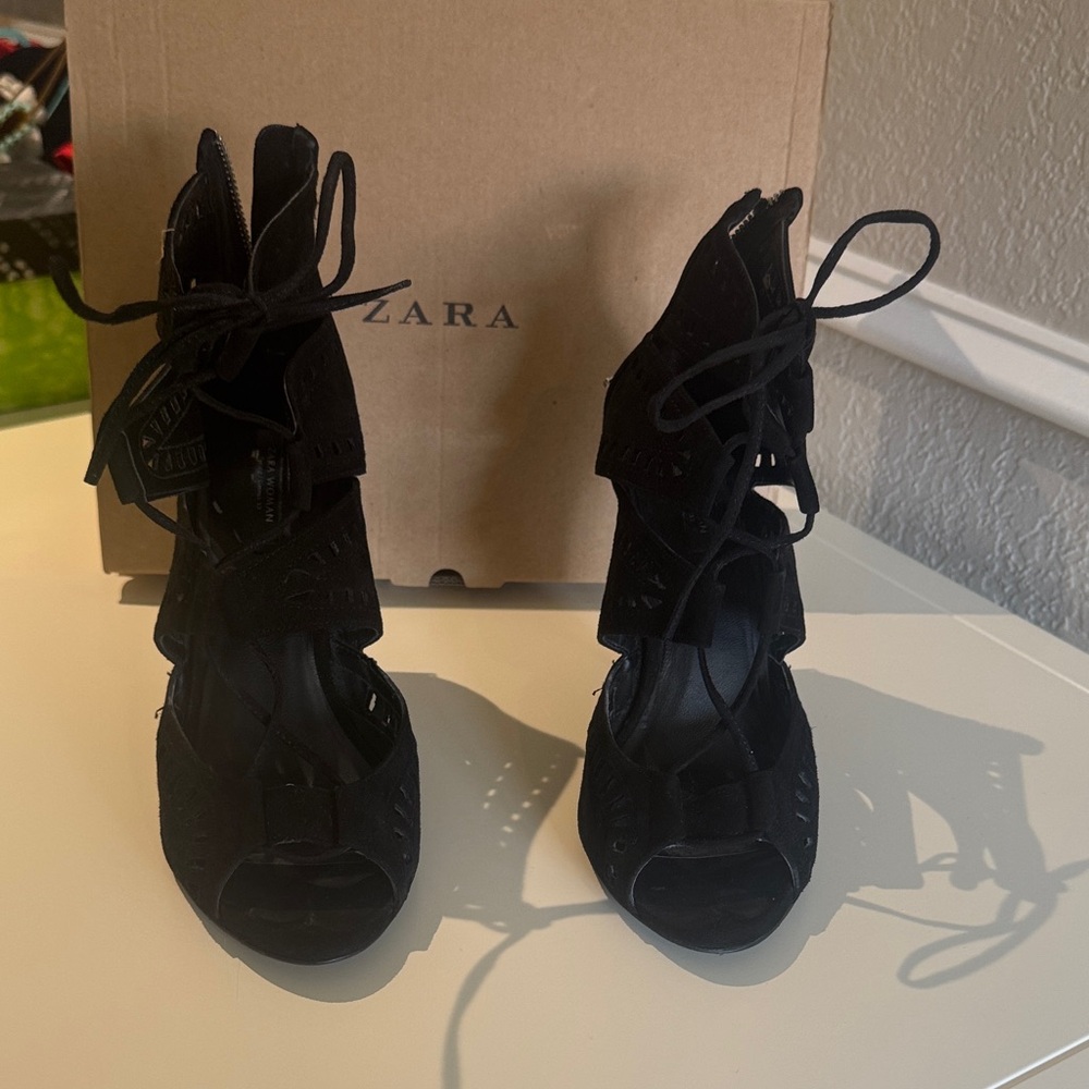 Zara Black Lace-Up Heels